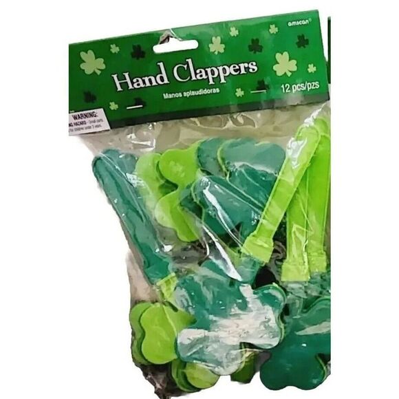 Amscan 12 pc St Patricks Party Noisemakers Shamrock Hand Clappers Party Favors - Picture 1 of 3
